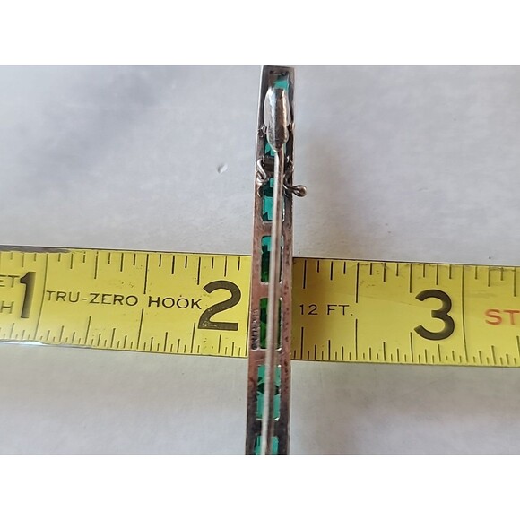 925 Sterling Silver Green Crystal Bar Brooch Vintage - Picture 10 of 10